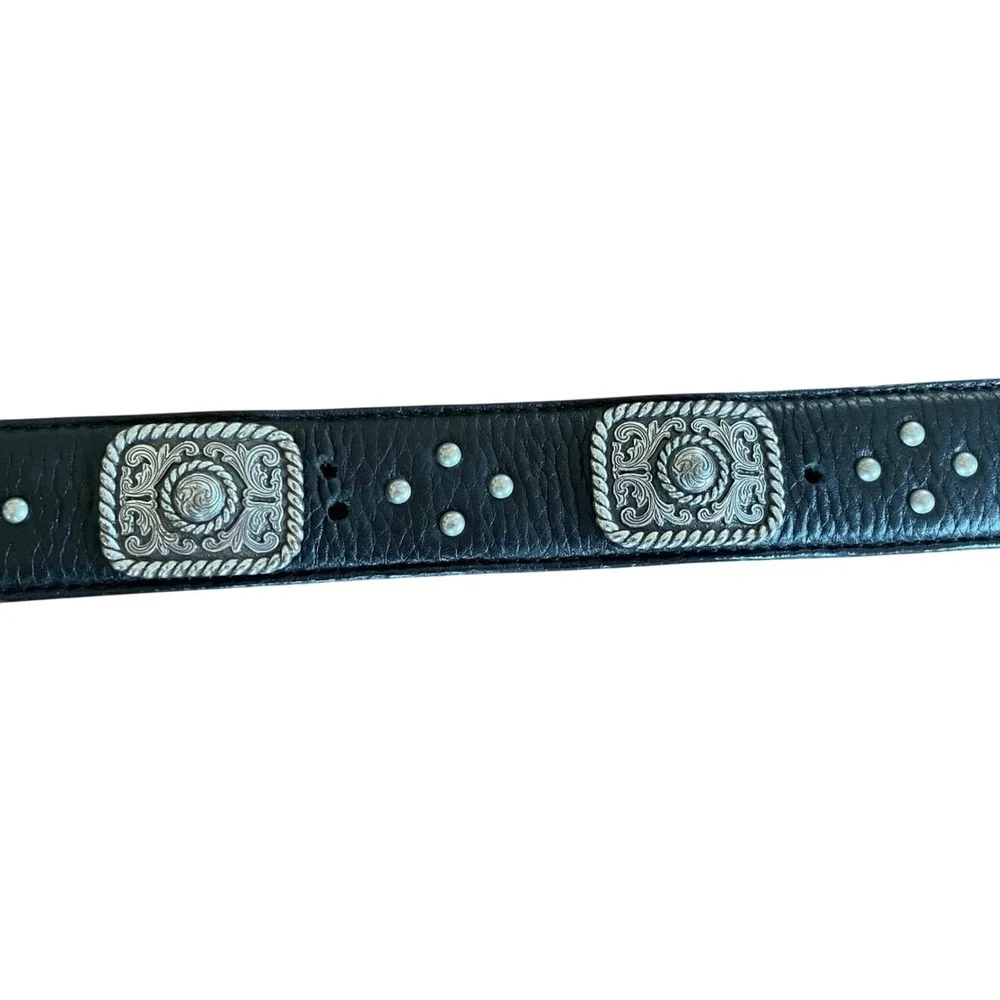 Ariat Men's Black Full Grain Leather Western Concho Belt Size 44 Eagle Buckle